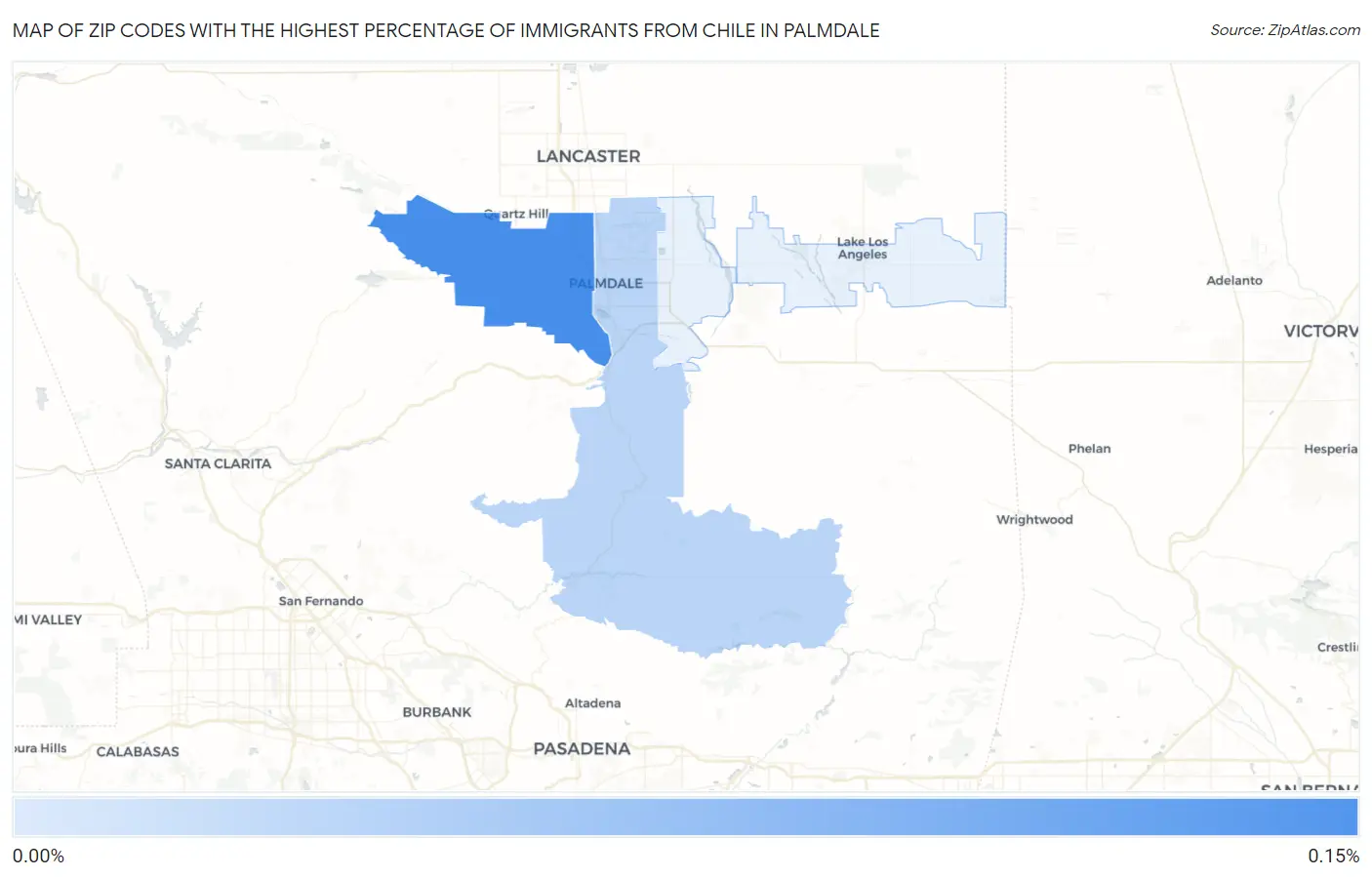 Zip Codes with the Highest Percentage of Immigrants from Chile in Palmdale Map