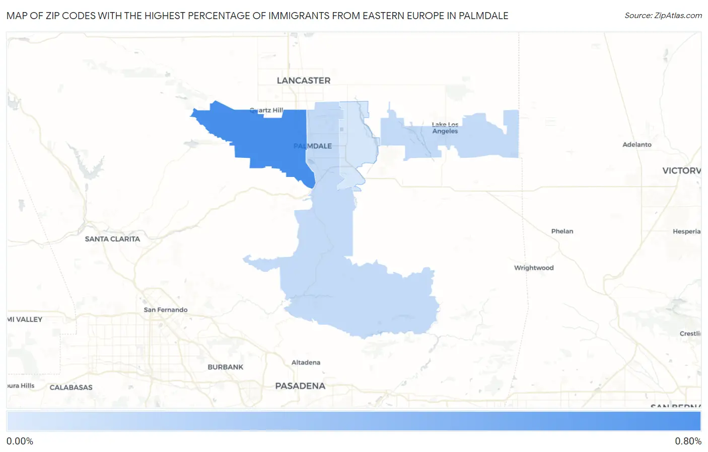 Zip Codes with the Highest Percentage of Immigrants from Eastern Europe in Palmdale Map