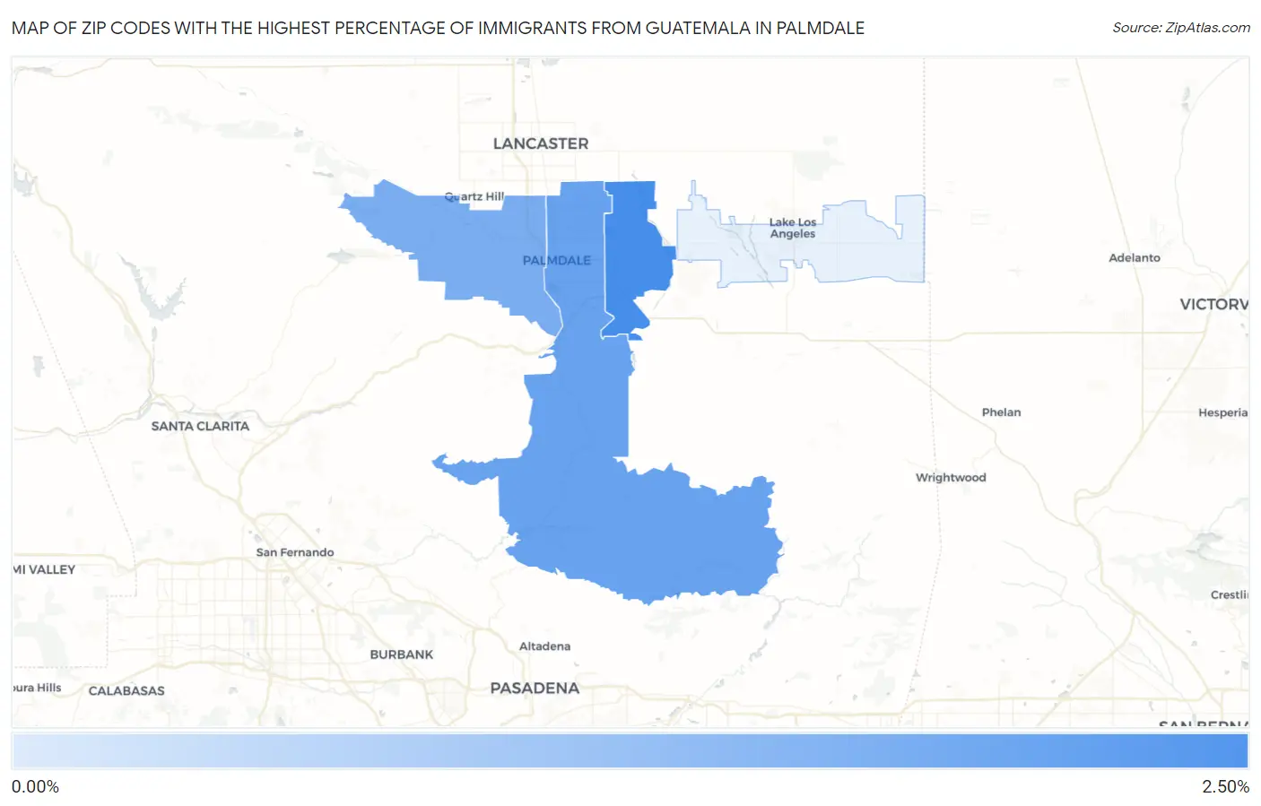 Zip Codes with the Highest Percentage of Immigrants from Guatemala in Palmdale Map