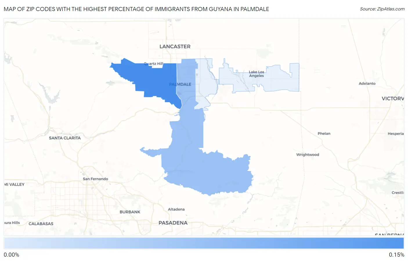 Zip Codes with the Highest Percentage of Immigrants from Guyana in Palmdale Map