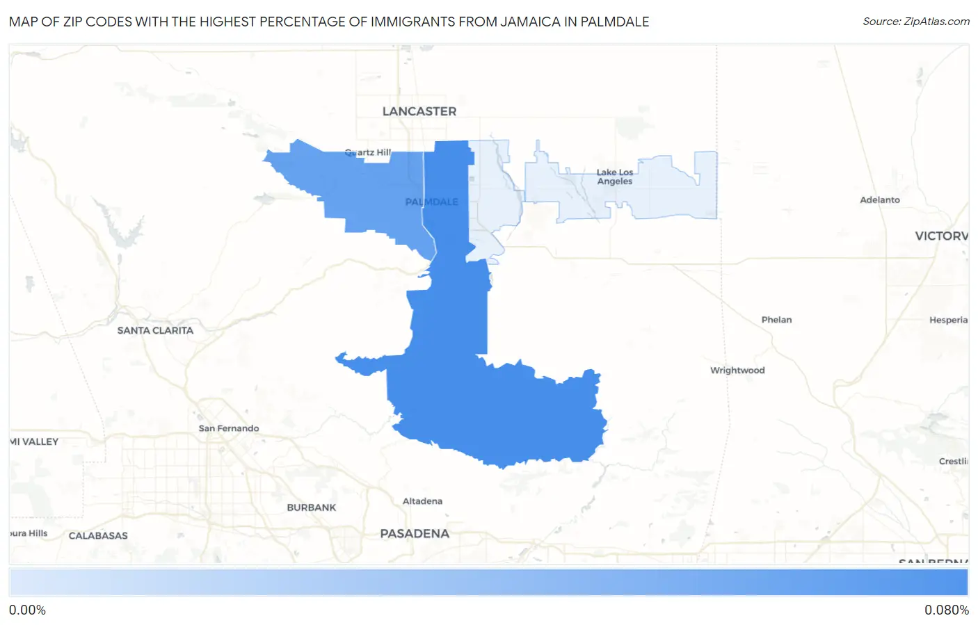 Zip Codes with the Highest Percentage of Immigrants from Jamaica in Palmdale Map