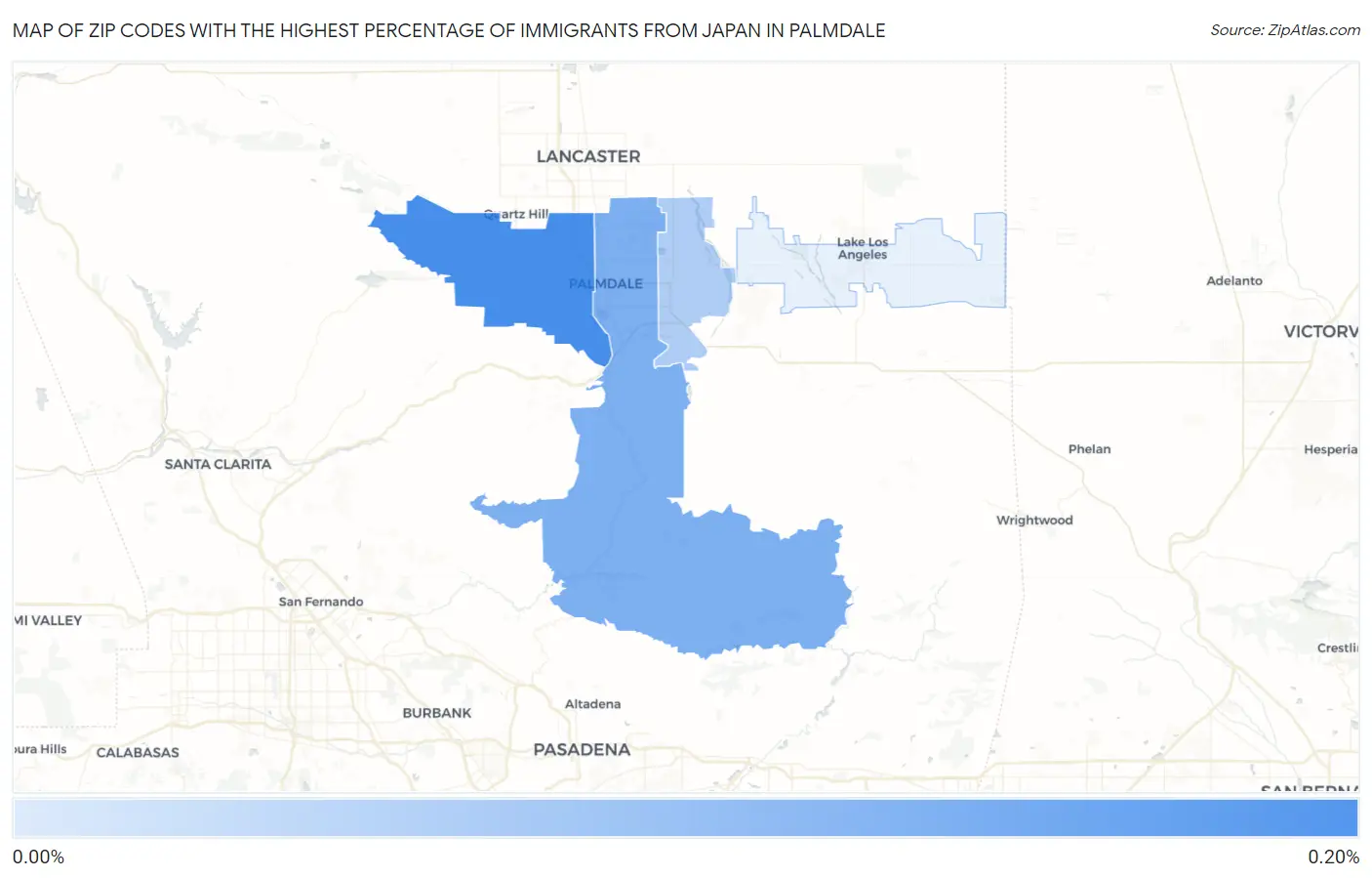Zip Codes with the Highest Percentage of Immigrants from Japan in Palmdale Map