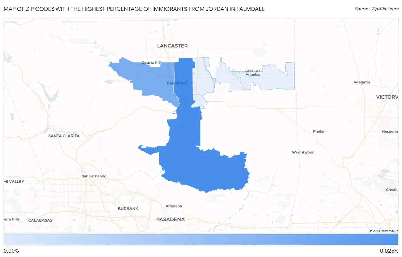Zip Codes with the Highest Percentage of Immigrants from Jordan in Palmdale Map