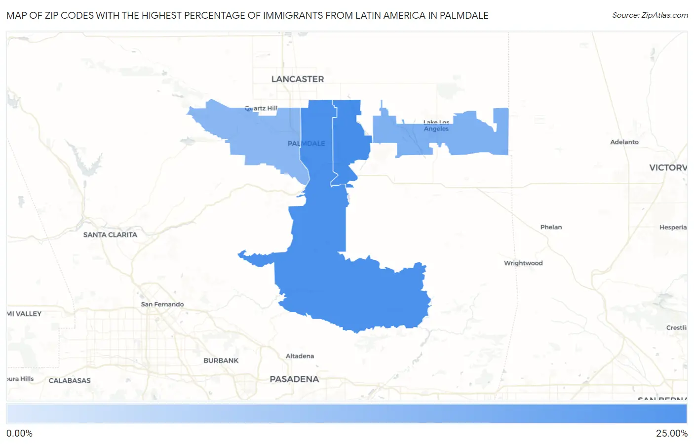 Zip Codes with the Highest Percentage of Immigrants from Latin America in Palmdale Map