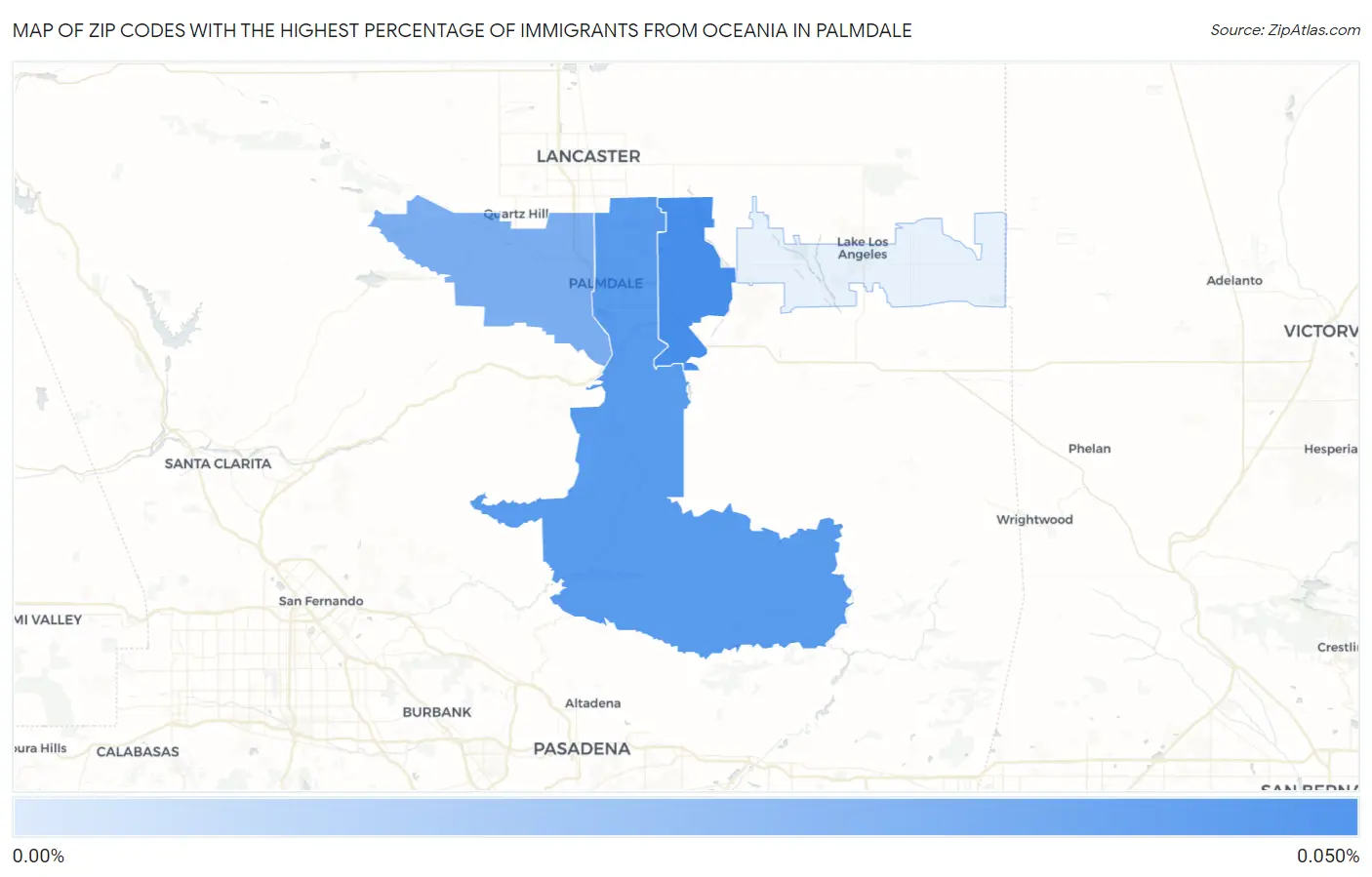 Zip Codes with the Highest Percentage of Immigrants from Oceania in Palmdale Map
