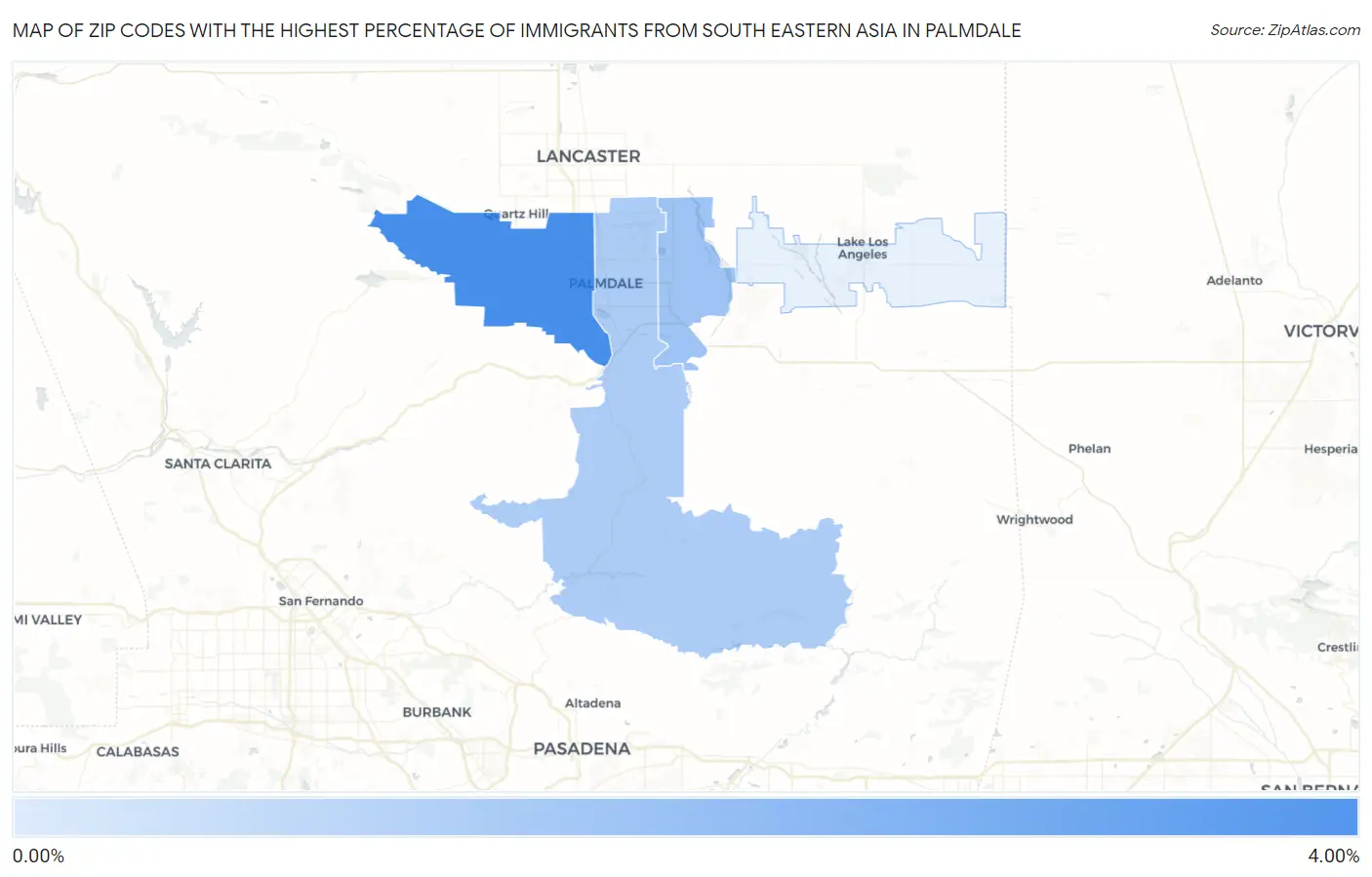 Zip Codes with the Highest Percentage of Immigrants from South Eastern Asia in Palmdale Map