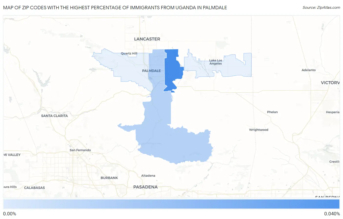 Zip Codes with the Highest Percentage of Immigrants from Uganda in Palmdale Map