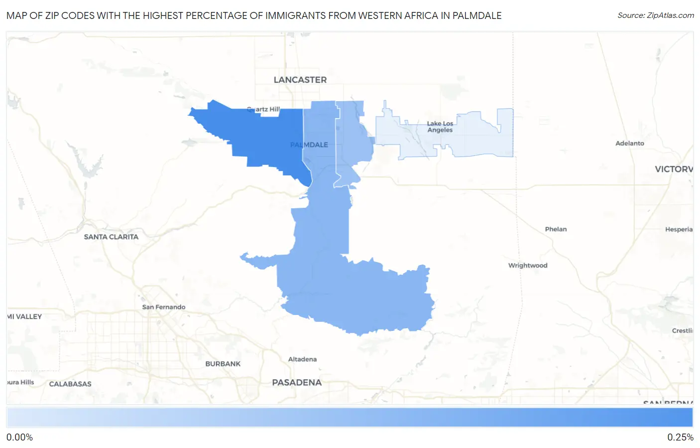 Zip Codes with the Highest Percentage of Immigrants from Western Africa in Palmdale Map