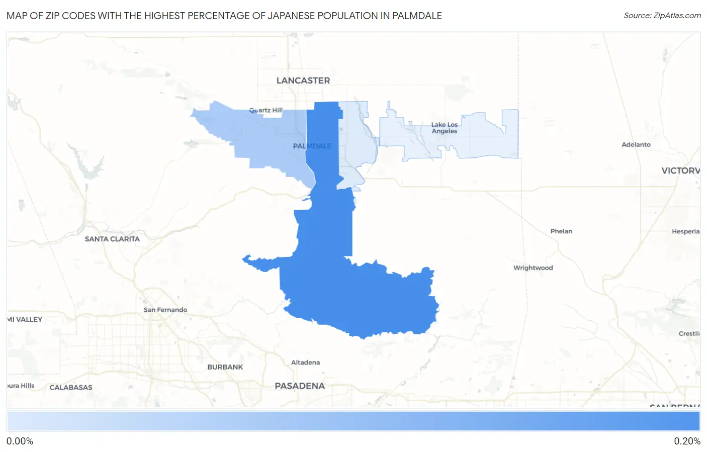 Zip Codes with the Highest Percentage of Japanese Population in Palmdale Map