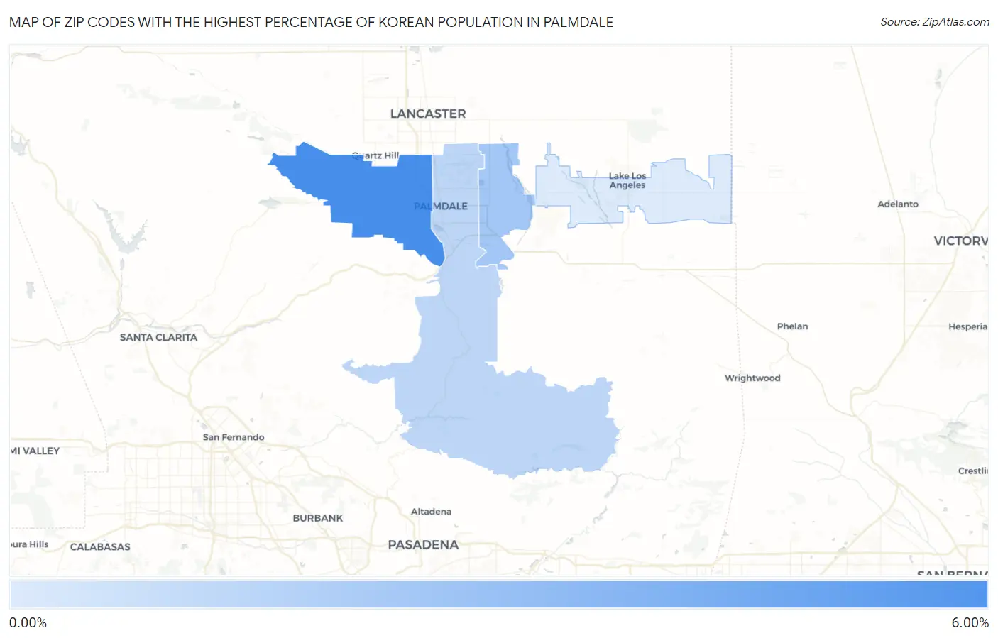 Zip Codes with the Highest Percentage of Korean Population in Palmdale Map