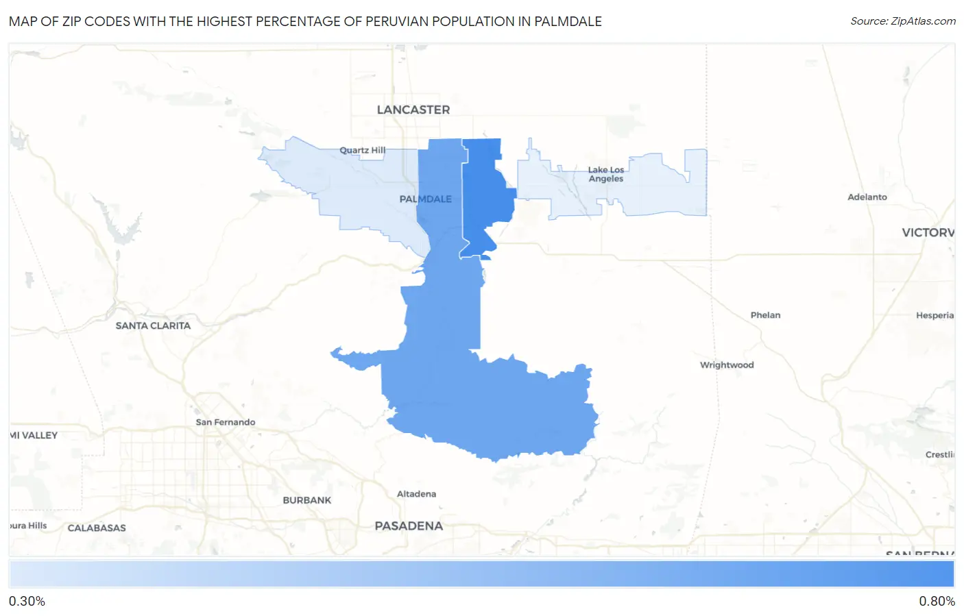 Zip Codes with the Highest Percentage of Peruvian Population in Palmdale Map