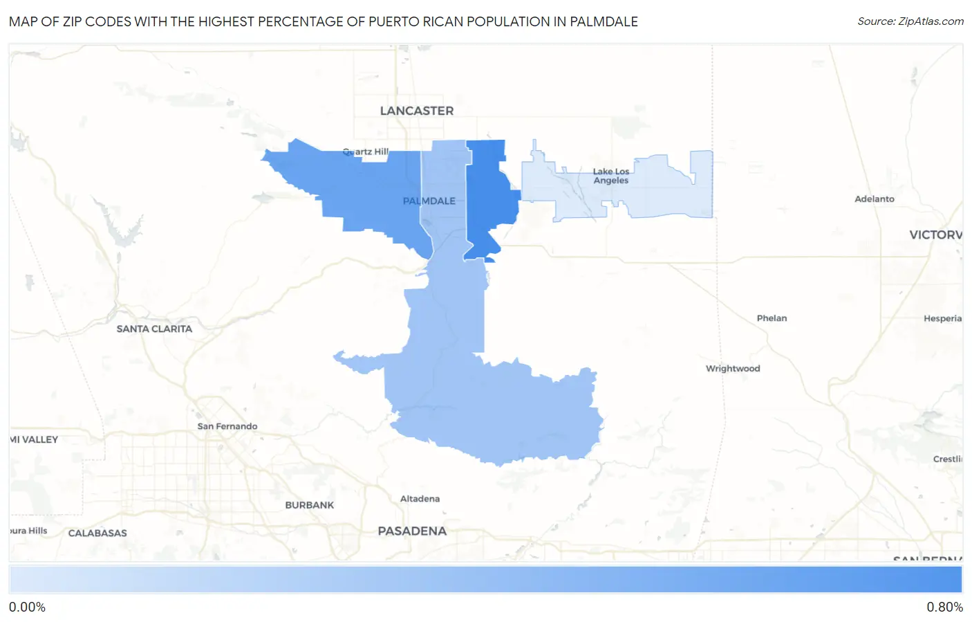 Zip Codes with the Highest Percentage of Puerto Rican Population in Palmdale Map