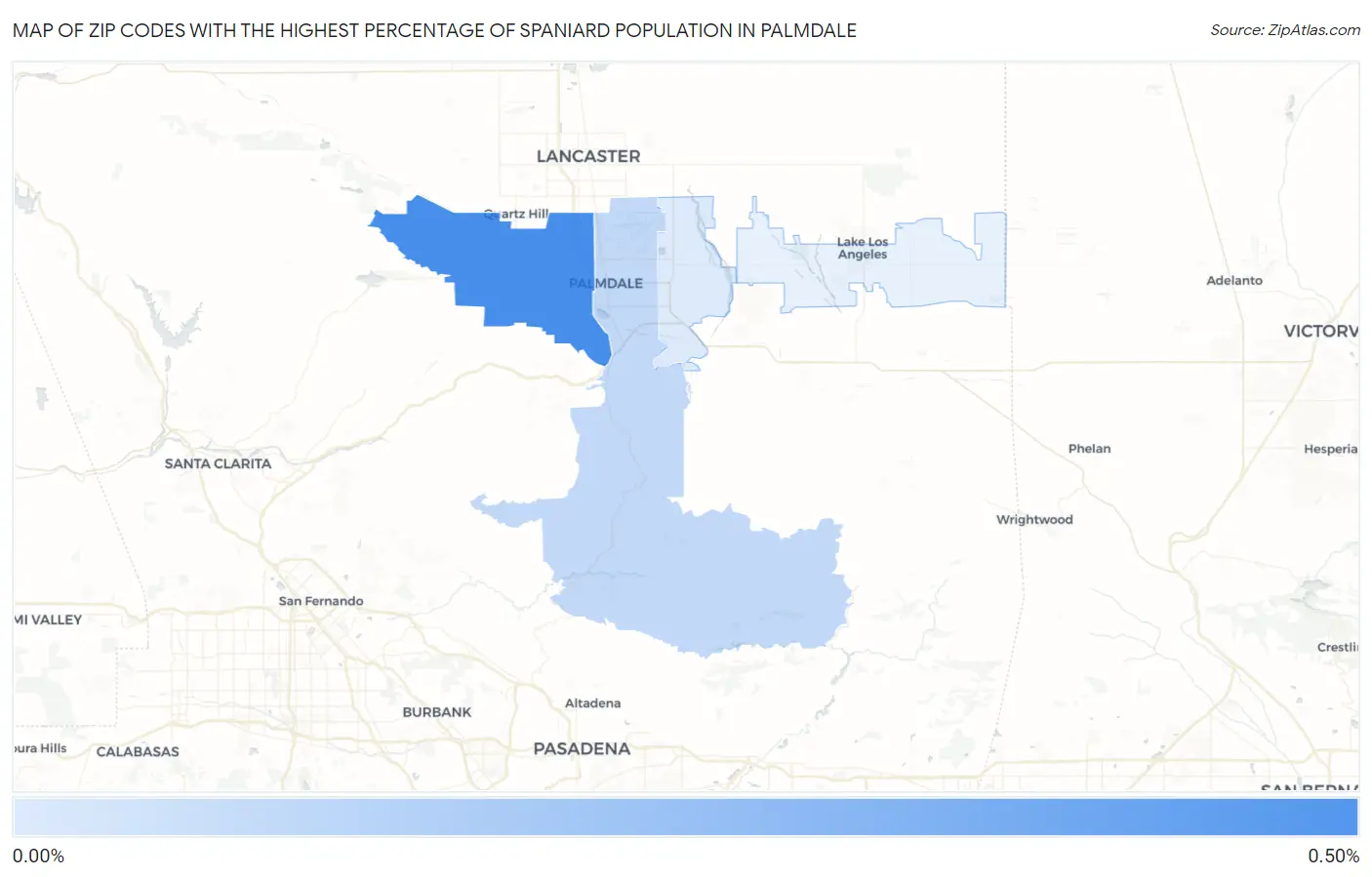 Zip Codes with the Highest Percentage of Spaniard Population in Palmdale Map
