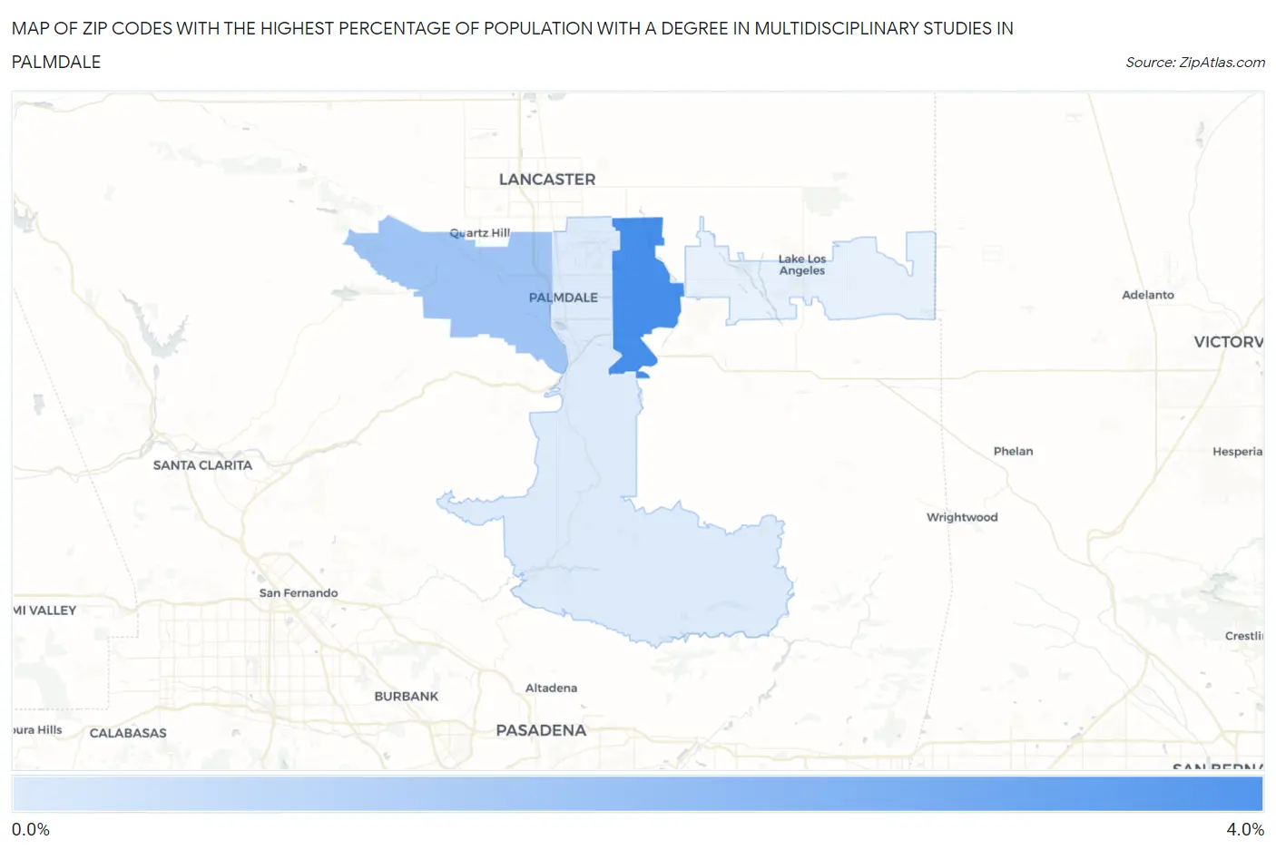 Zip Codes with the Highest Percentage of Population with a Degree in Multidisciplinary Studies in Palmdale Map