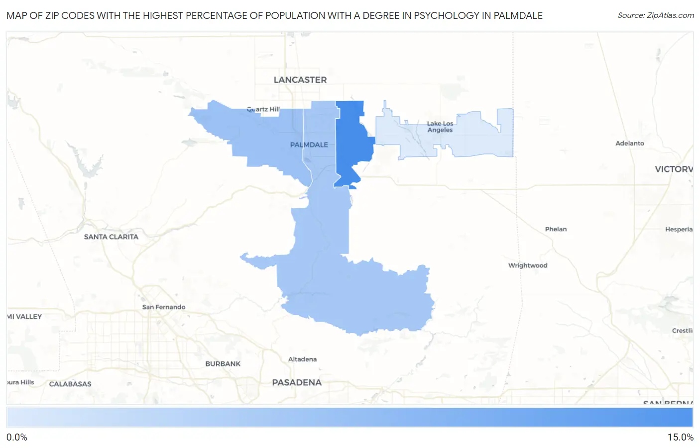 Zip Codes with the Highest Percentage of Population with a Degree in Psychology in Palmdale Map