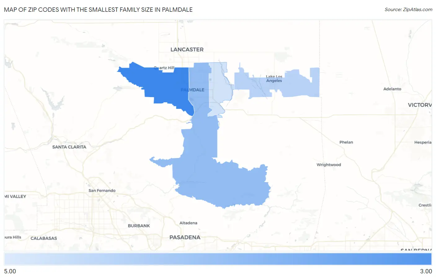 Zip Codes with the Smallest Family Size in Palmdale Map