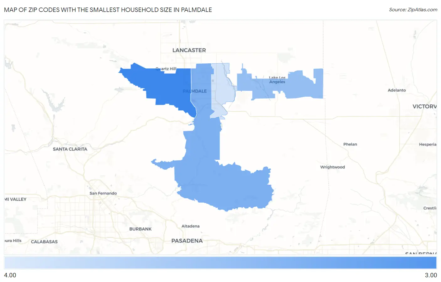Zip Codes with the Smallest Household Size in Palmdale Map