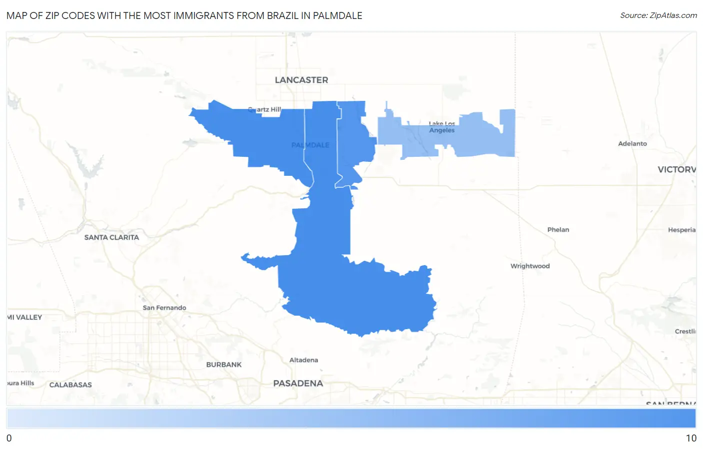 Zip Codes with the Most Immigrants from Brazil in Palmdale Map