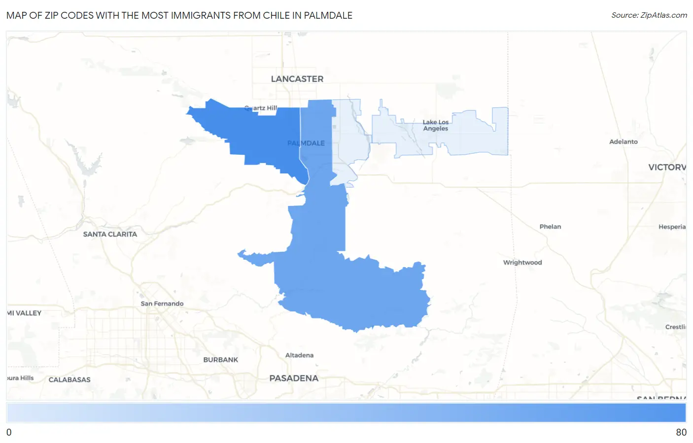 Zip Codes with the Most Immigrants from Chile in Palmdale Map