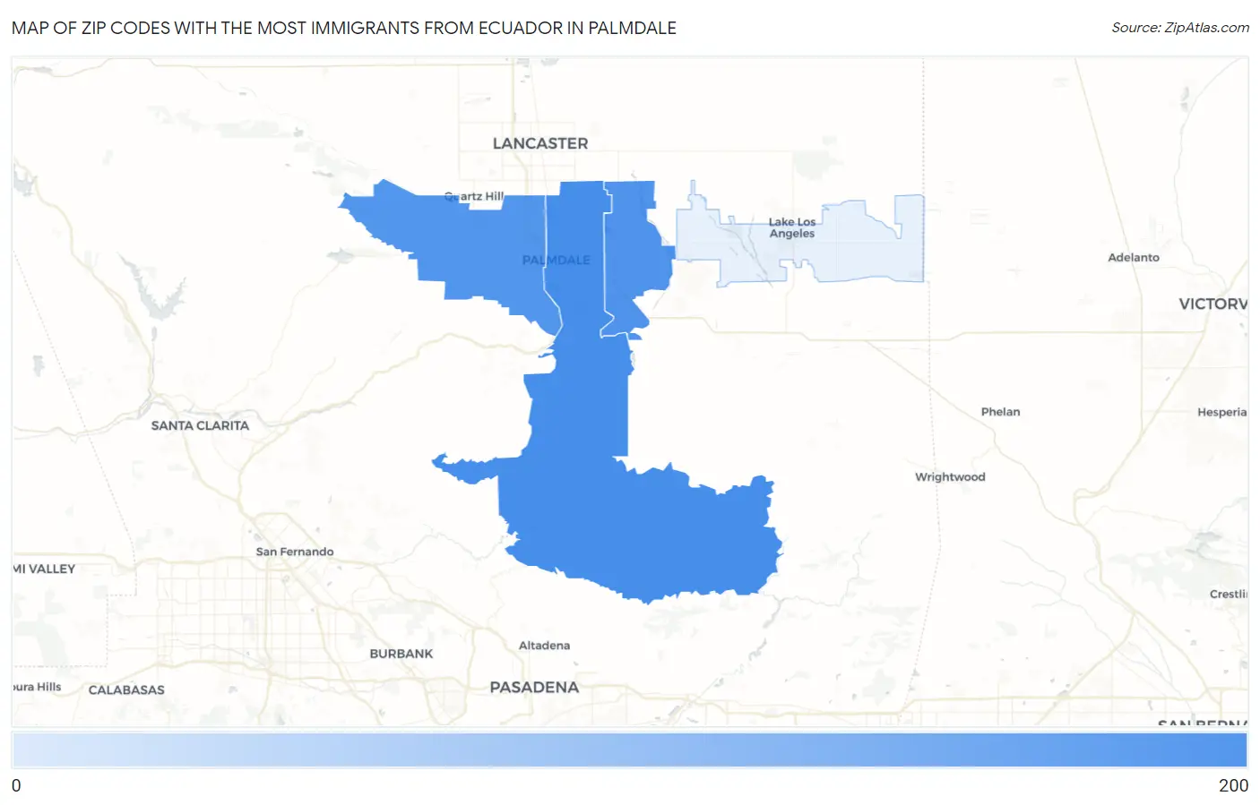 Zip Codes with the Most Immigrants from Ecuador in Palmdale Map