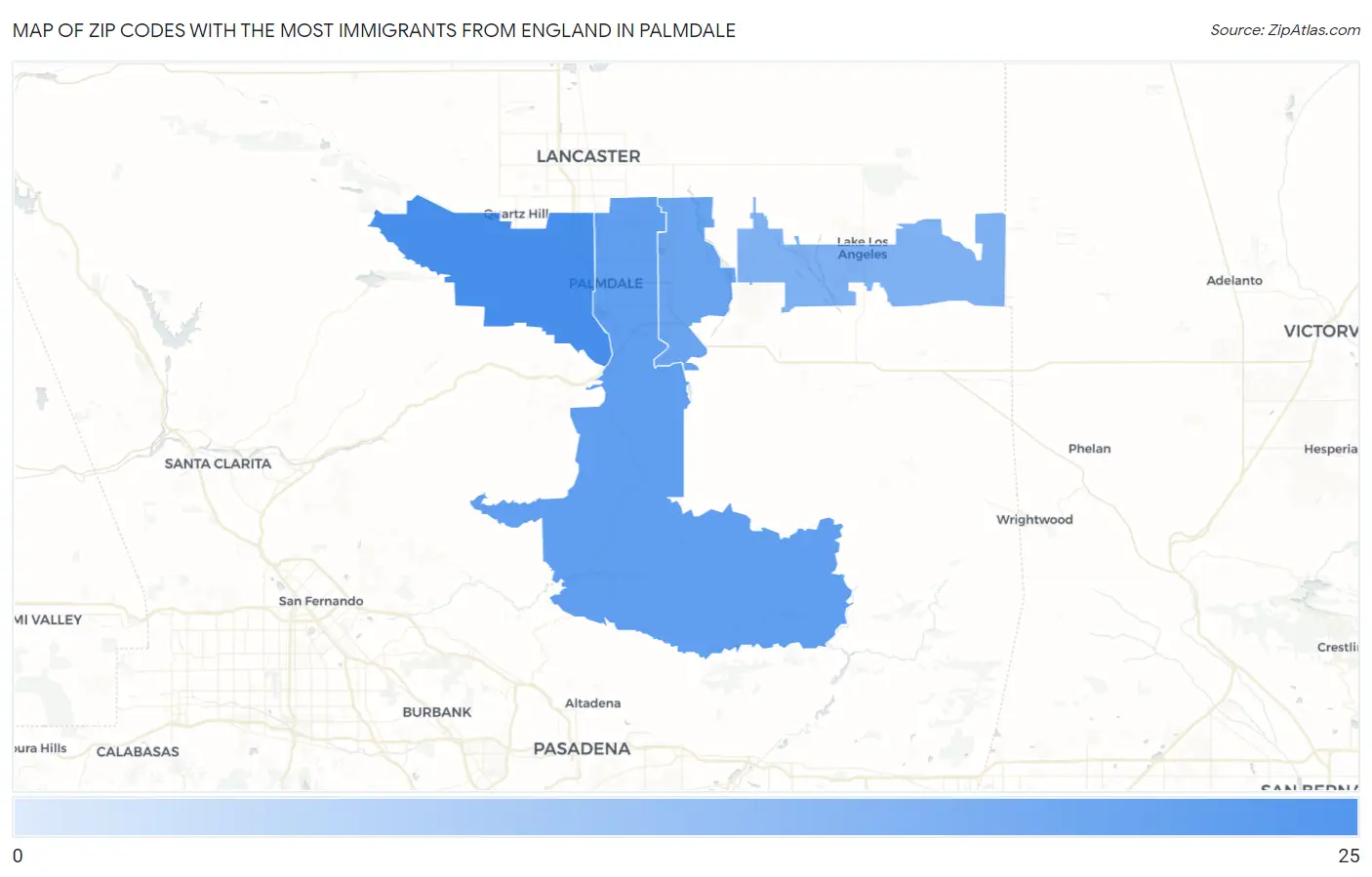 Zip Codes with the Most Immigrants from England in Palmdale Map
