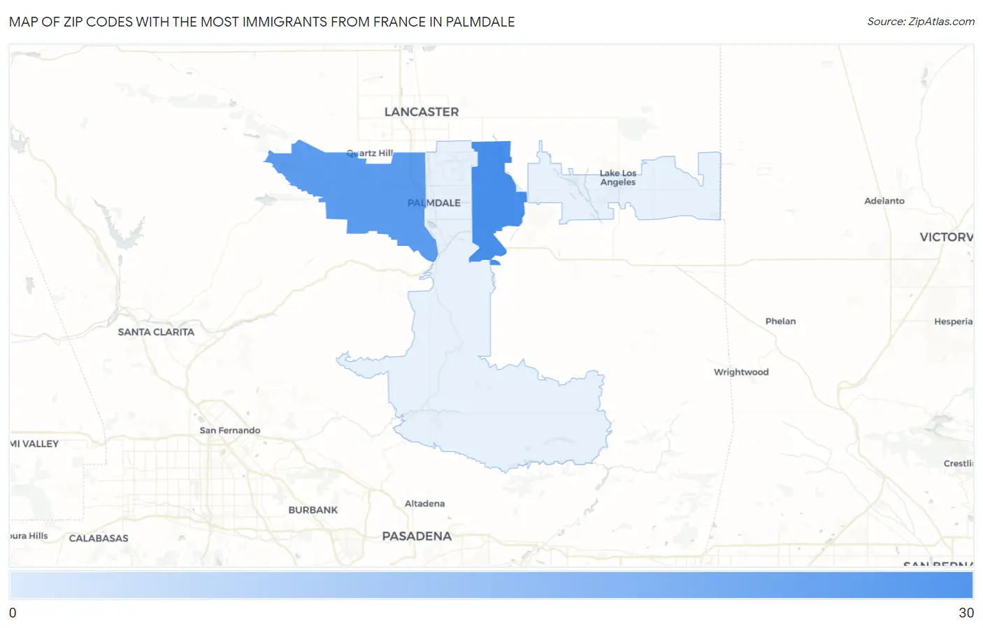 Zip Codes with the Most Immigrants from France in Palmdale Map