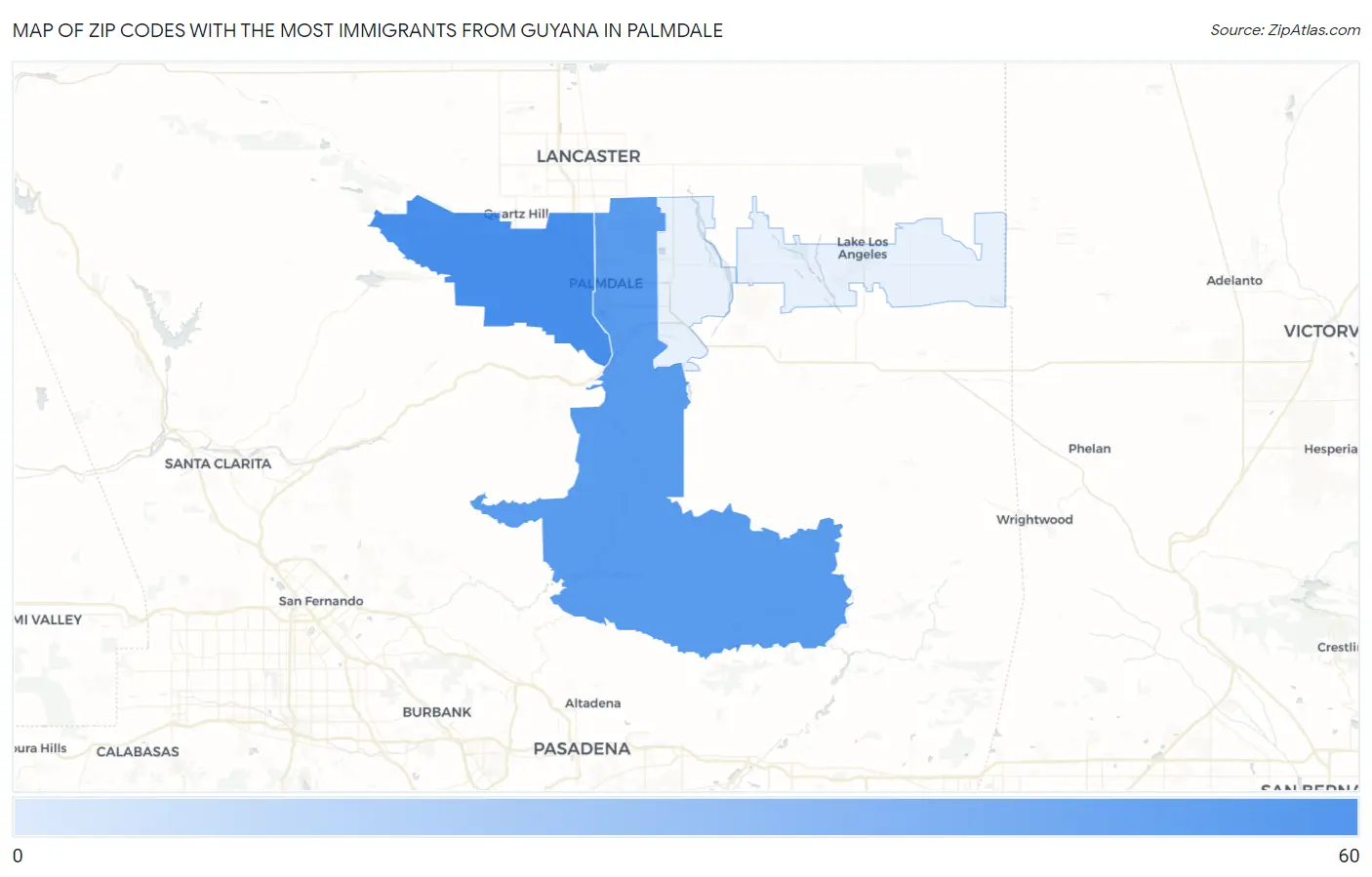 Zip Codes with the Most Immigrants from Guyana in Palmdale Map