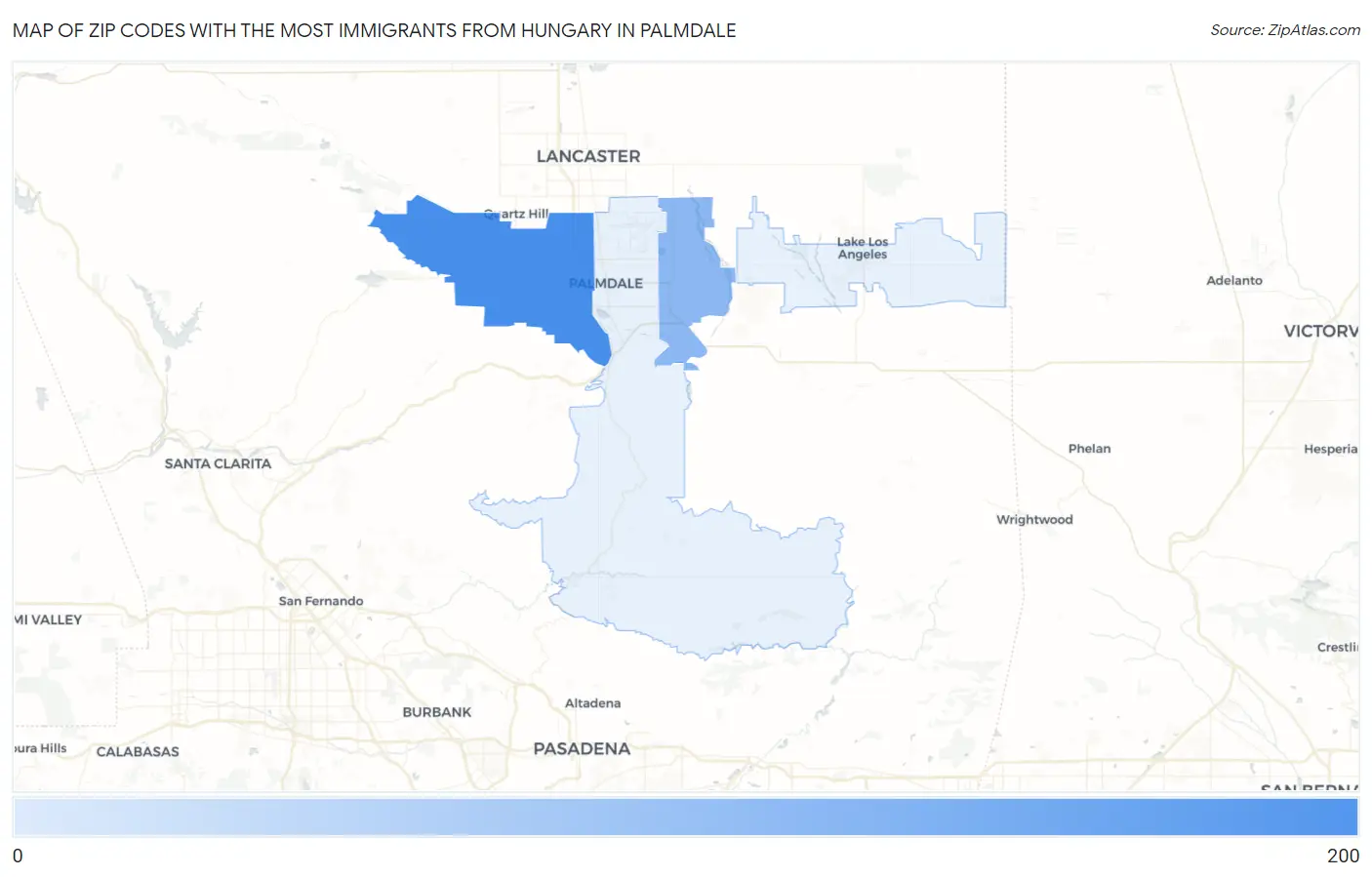 Zip Codes with the Most Immigrants from Hungary in Palmdale Map