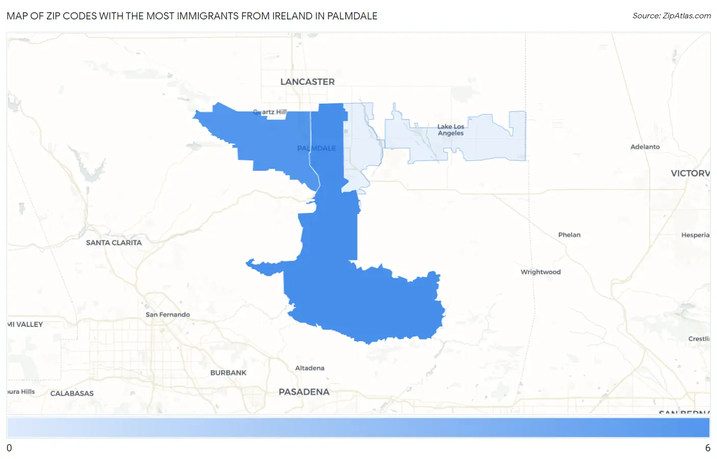 Zip Codes with the Most Immigrants from Ireland in Palmdale Map
