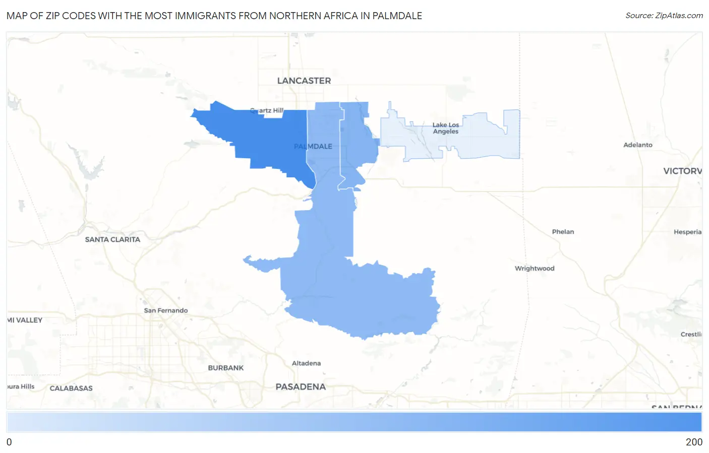 Zip Codes with the Most Immigrants from Northern Africa in Palmdale Map