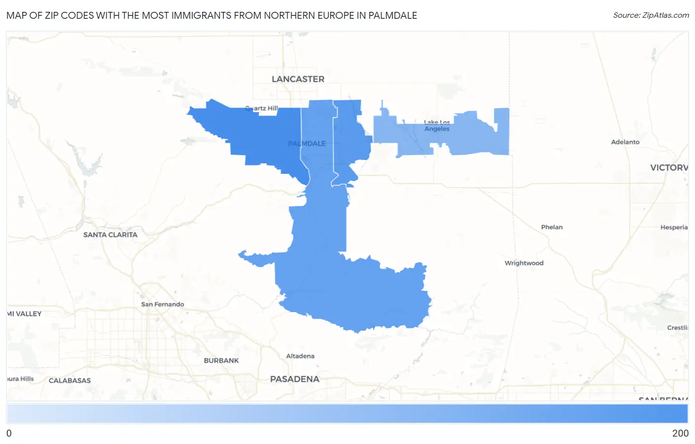 Zip Codes with the Most Immigrants from Northern Europe in Palmdale Map