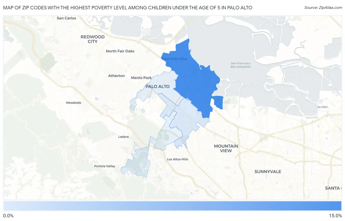 Zip Codes with the Highest Poverty Level Among Children Under the Age of 5 in Palo Alto Map