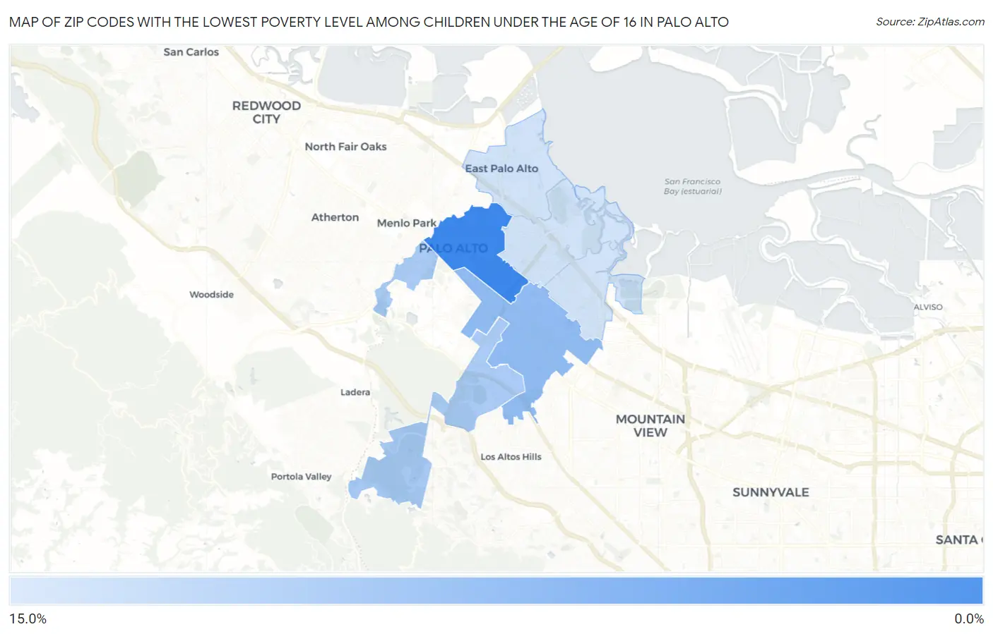 Zip Codes with the Lowest Poverty Level Among Children Under the Age of 16 in Palo Alto Map