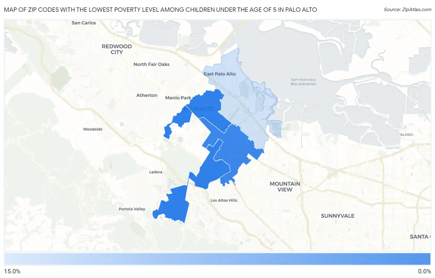 Zip Codes with the Lowest Poverty Level Among Children Under the Age of 5 in Palo Alto Map