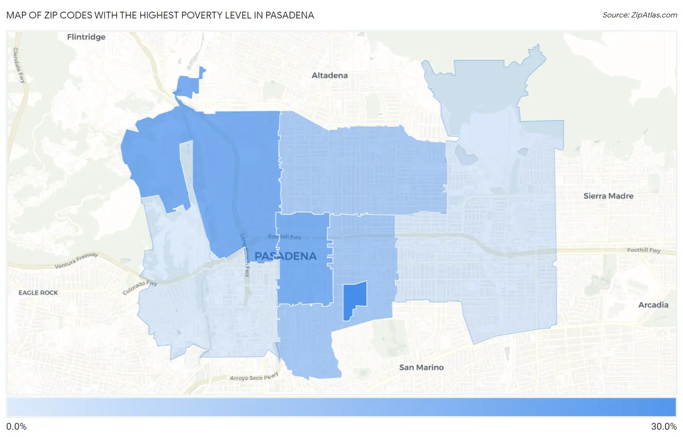 Zip Codes with the Highest Poverty Level in Pasadena Map