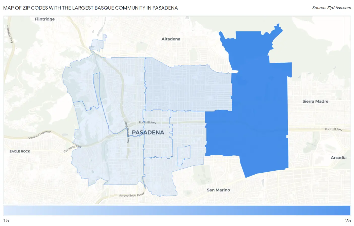 Zip Codes with the Largest Basque Community in Pasadena Map