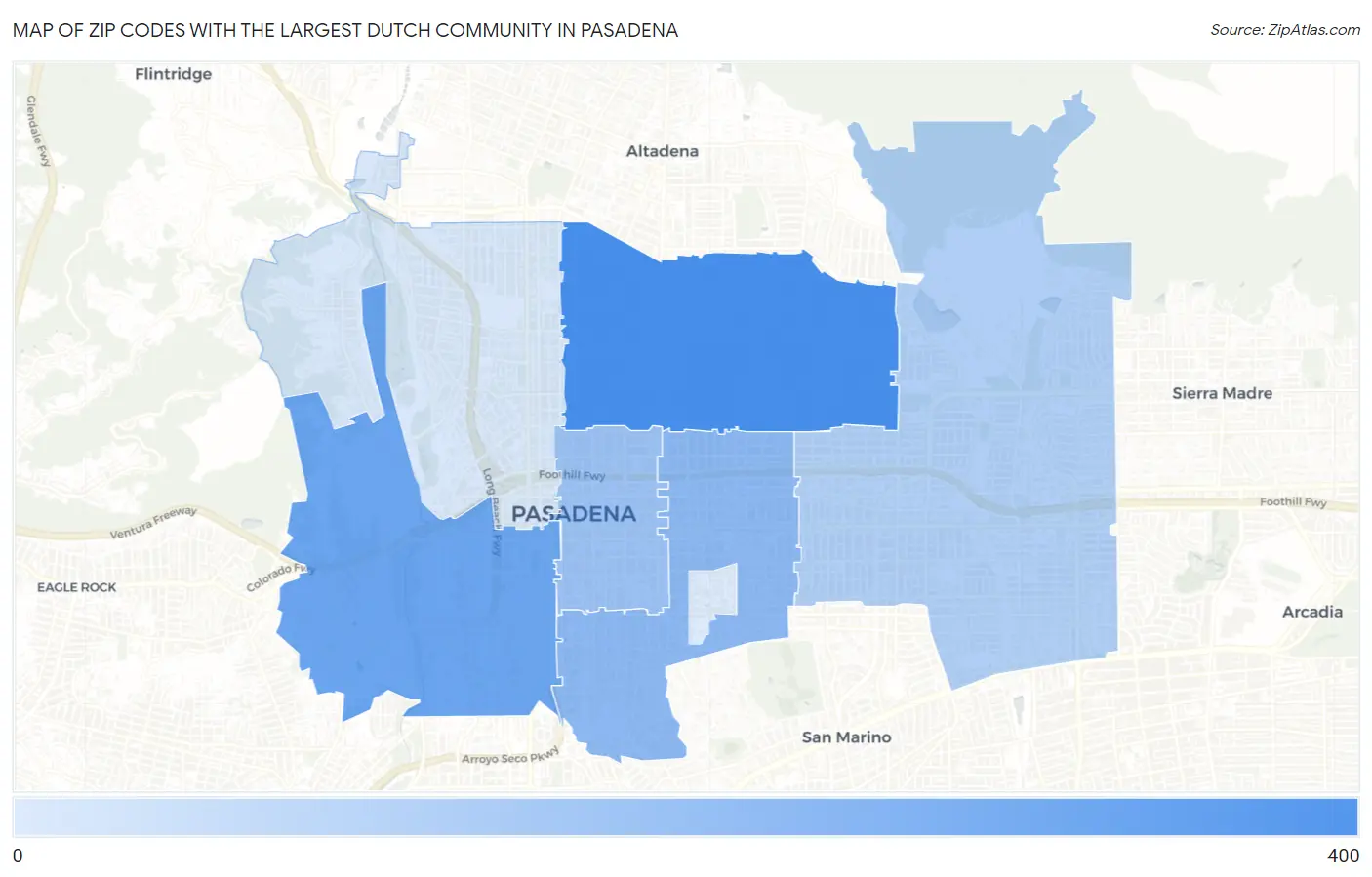 Zip Codes with the Largest Dutch Community in Pasadena Map