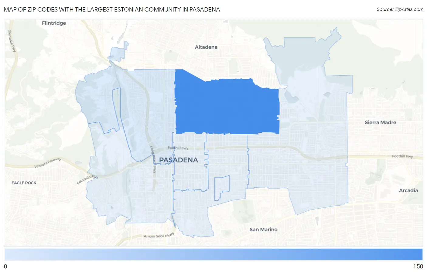 Zip Codes with the Largest Estonian Community in Pasadena Map