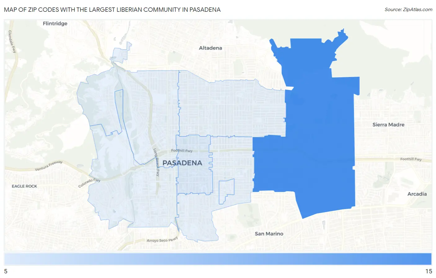 Zip Codes with the Largest Liberian Community in Pasadena Map