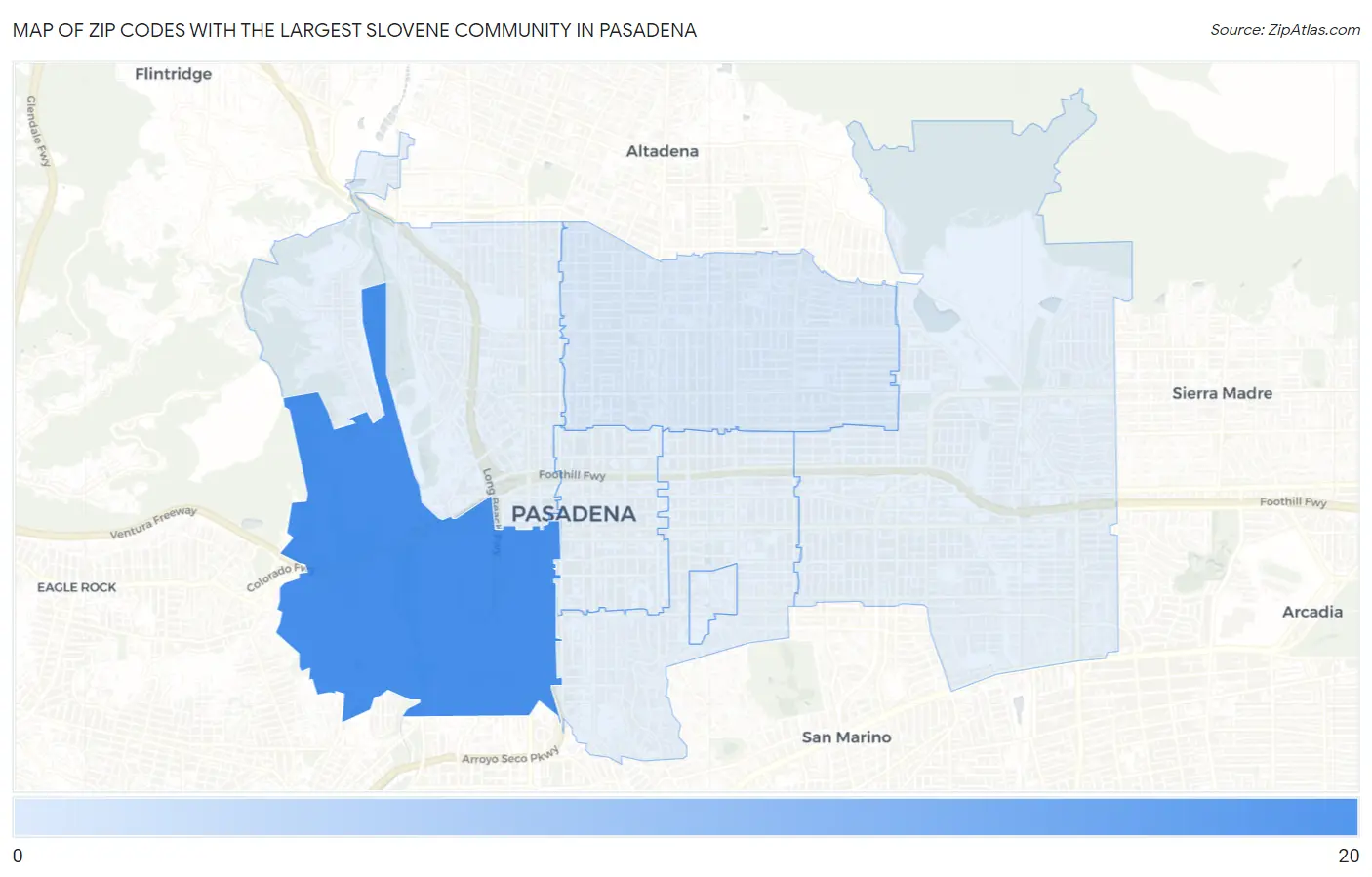 Zip Codes with the Largest Slovene Community in Pasadena Map