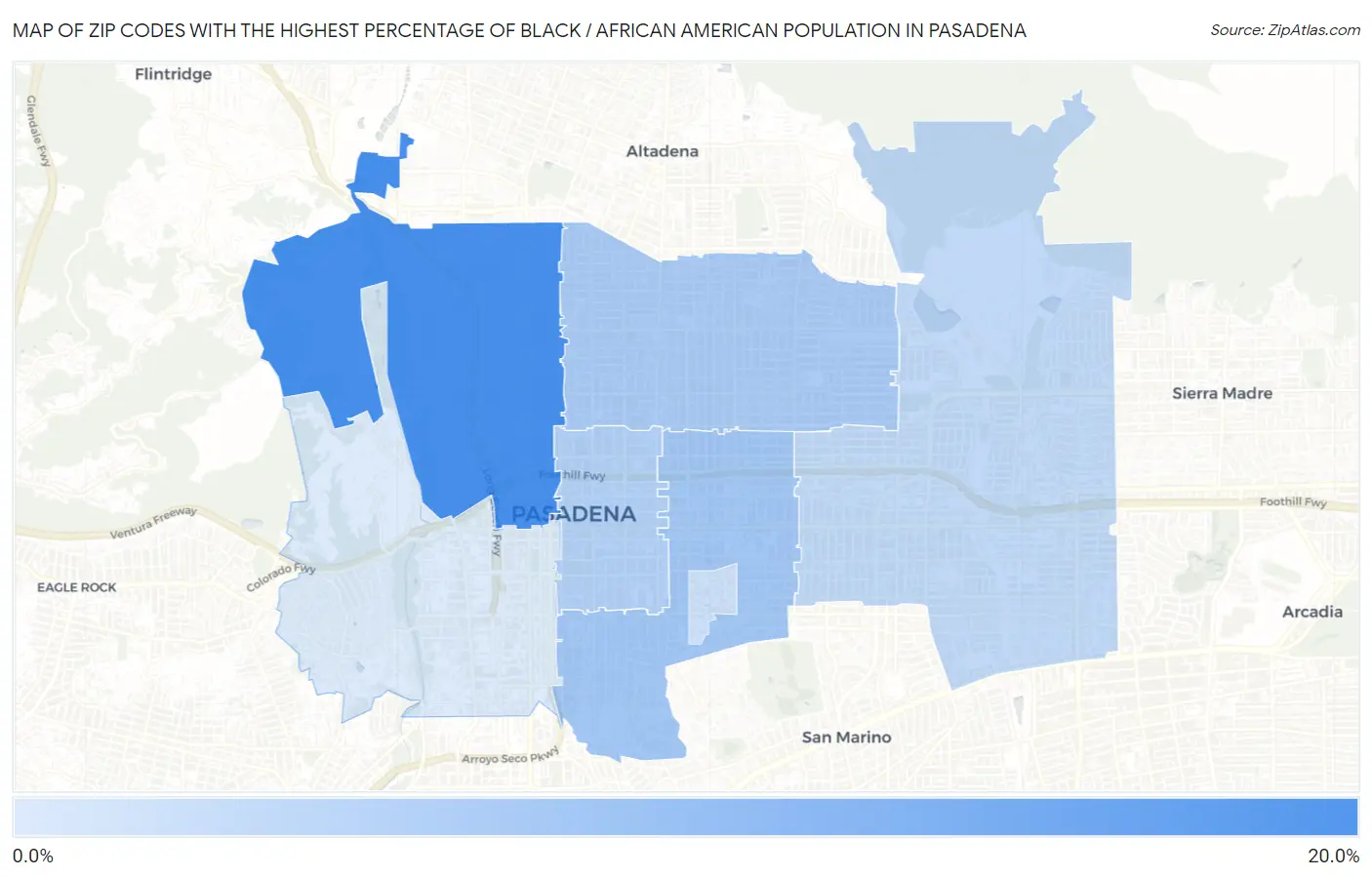 Zip Codes with the Highest Percentage of Black / African American Population in Pasadena Map