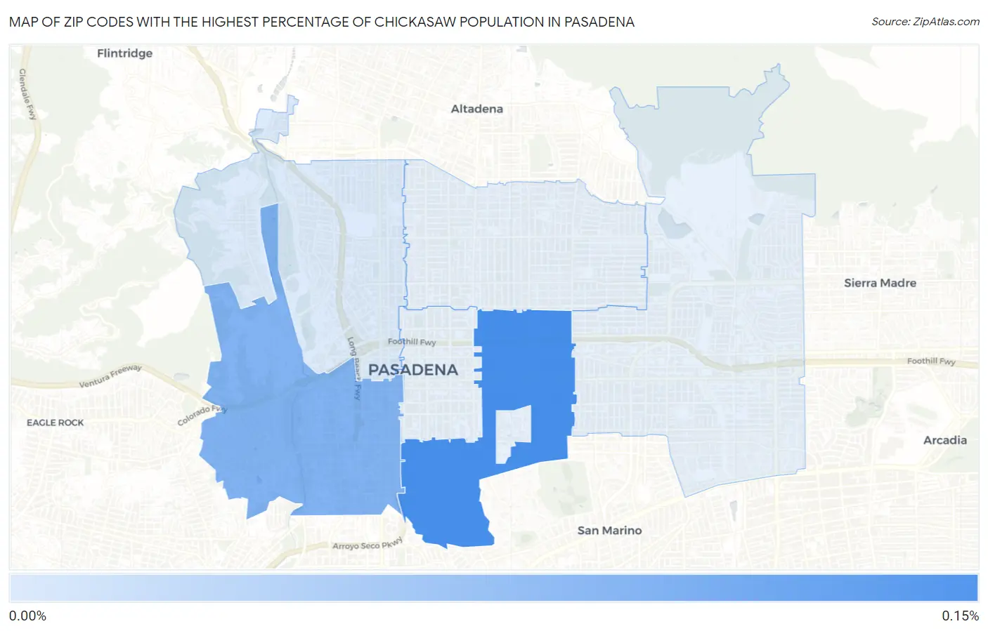 Zip Codes with the Highest Percentage of Chickasaw Population in Pasadena Map