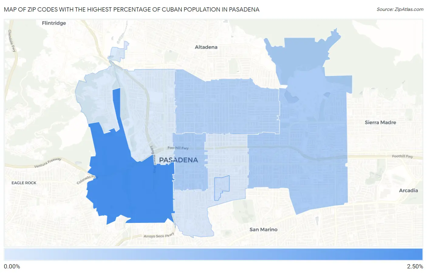 Zip Codes with the Highest Percentage of Cuban Population in Pasadena Map