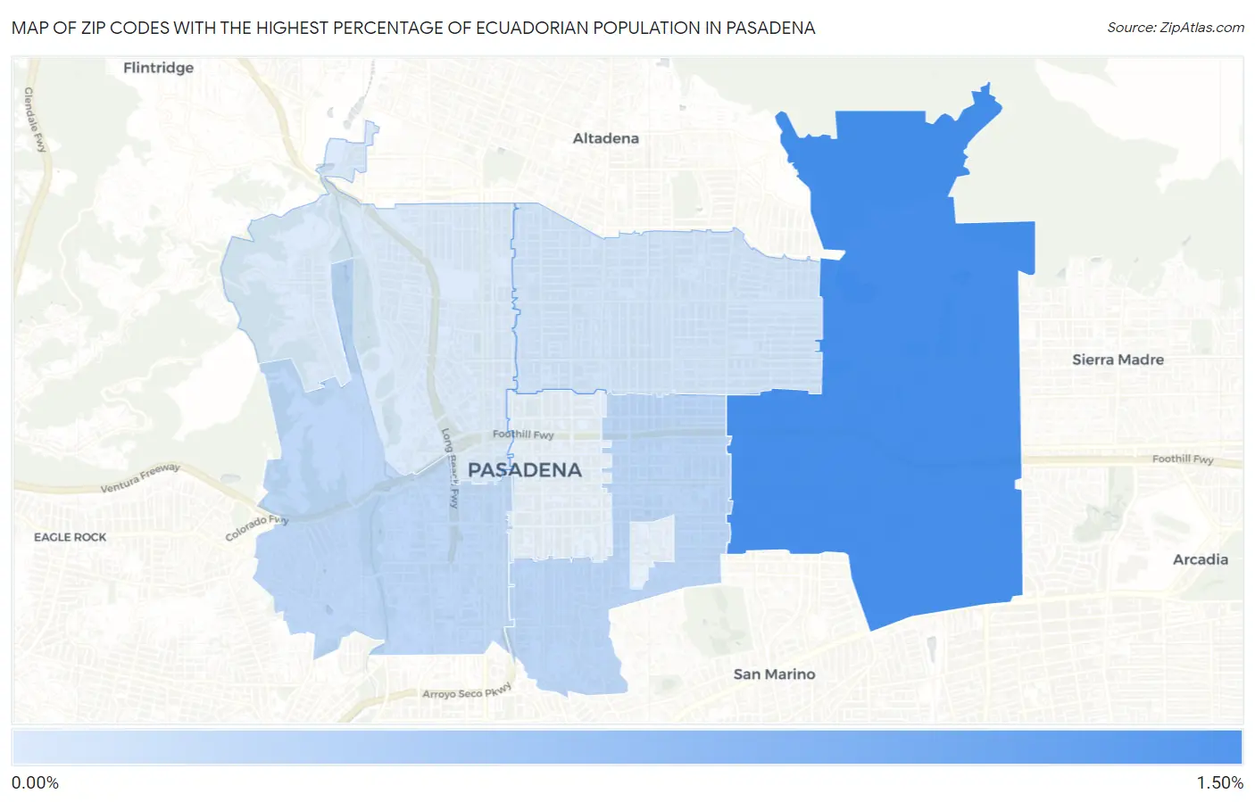 Zip Codes with the Highest Percentage of Ecuadorian Population in Pasadena Map