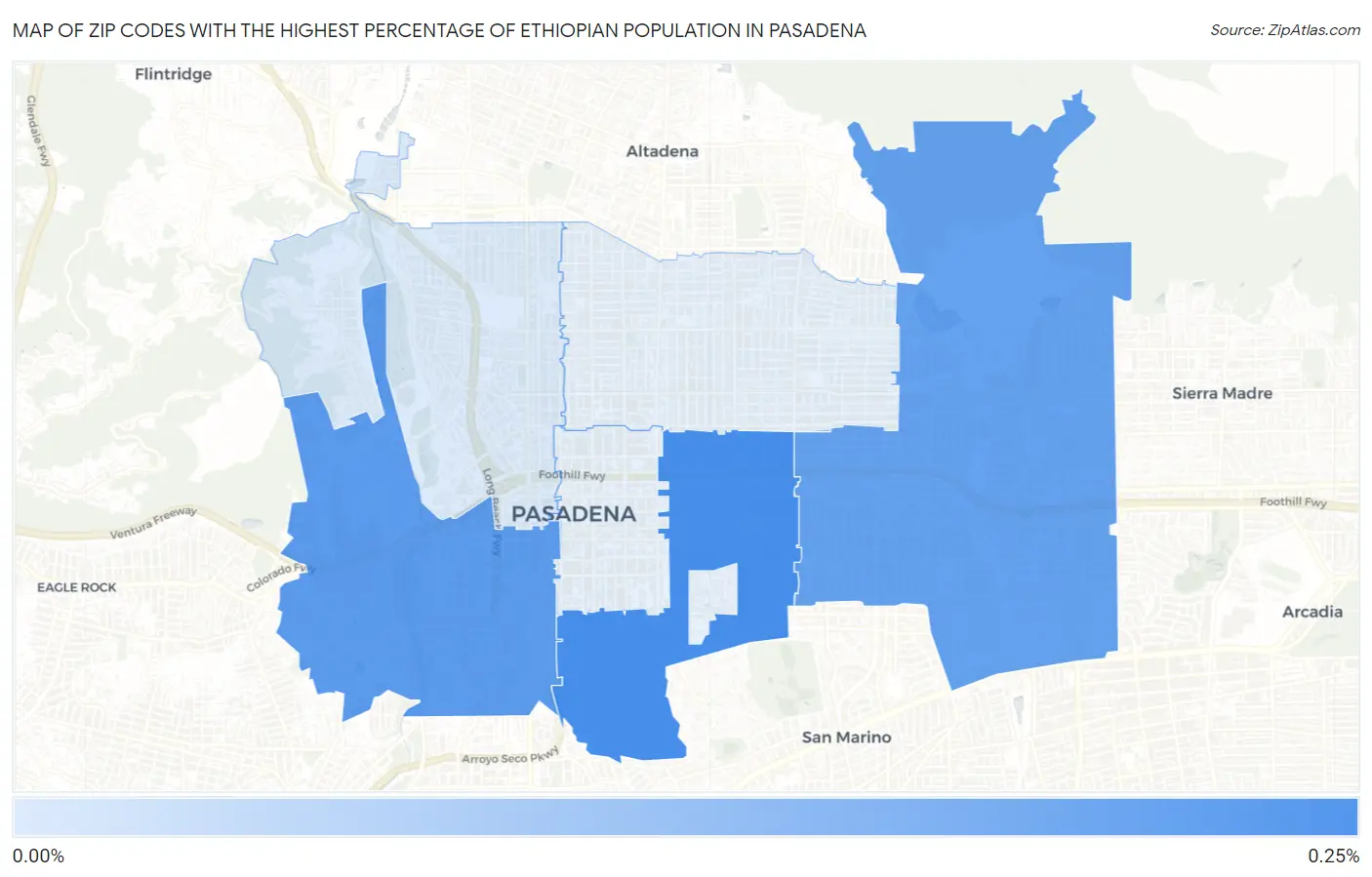 Zip Codes with the Highest Percentage of Ethiopian Population in Pasadena Map