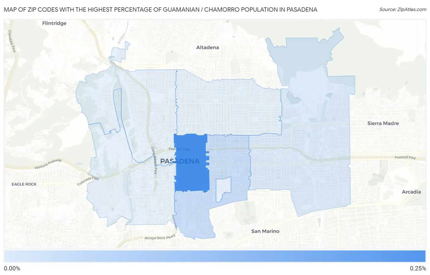 Zip Codes with the Highest Percentage of Guamanian / Chamorro Population in Pasadena Map