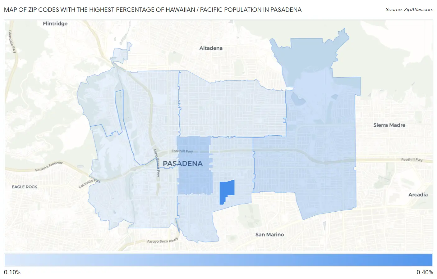 Zip Codes with the Highest Percentage of Hawaiian / Pacific Population in Pasadena Map
