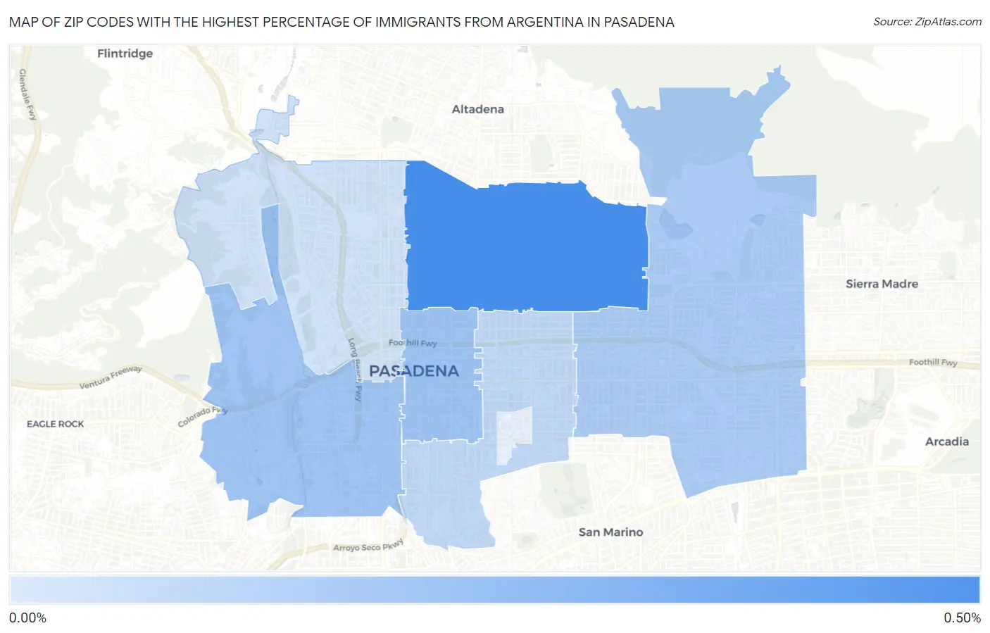 Zip Codes with the Highest Percentage of Immigrants from Argentina in Pasadena Map