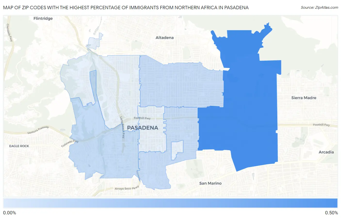 Zip Codes with the Highest Percentage of Immigrants from Northern Africa in Pasadena Map