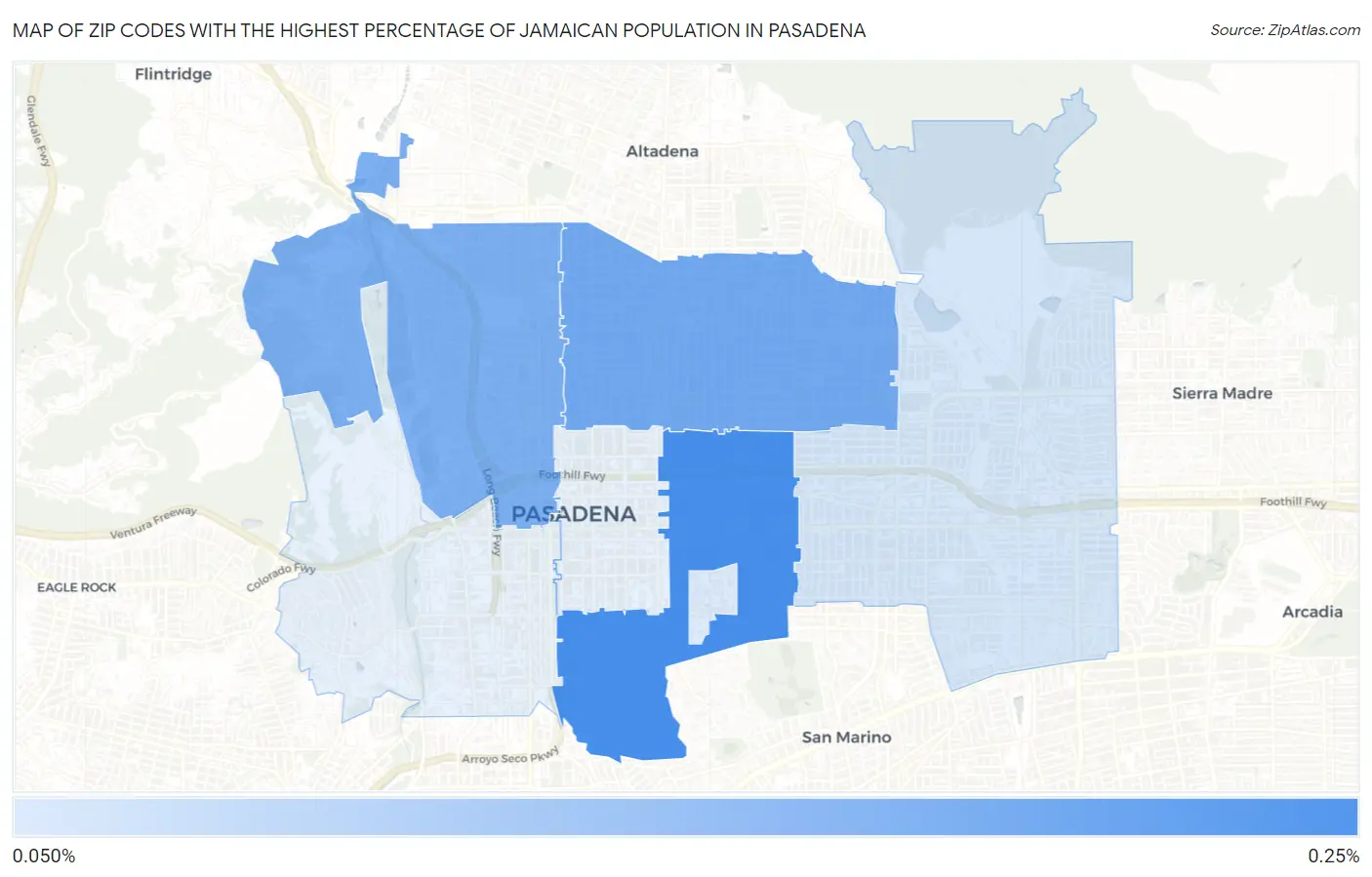 Zip Codes with the Highest Percentage of Jamaican Population in Pasadena Map